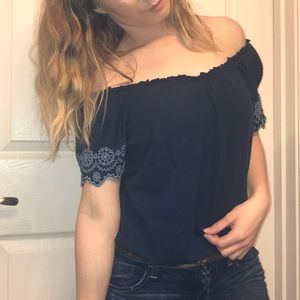 American Eagle Off The Shoulder Navy Blue Top